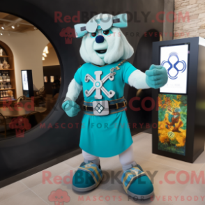 Mascot character of a Turquoise Celtic Cross dressed with a Tank Top and Smartwatches