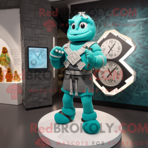 Mascot character of a Turquoise Celtic Cross dressed with a Tank Top and Smartwatches