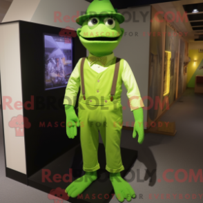 Mascot character of a Lime Green Television dressed with a Dungarees and Bow ties