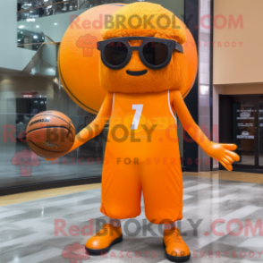 Mascot character of a Orange Basketball Ball dressed with a Jumpsuit and Sunglasses