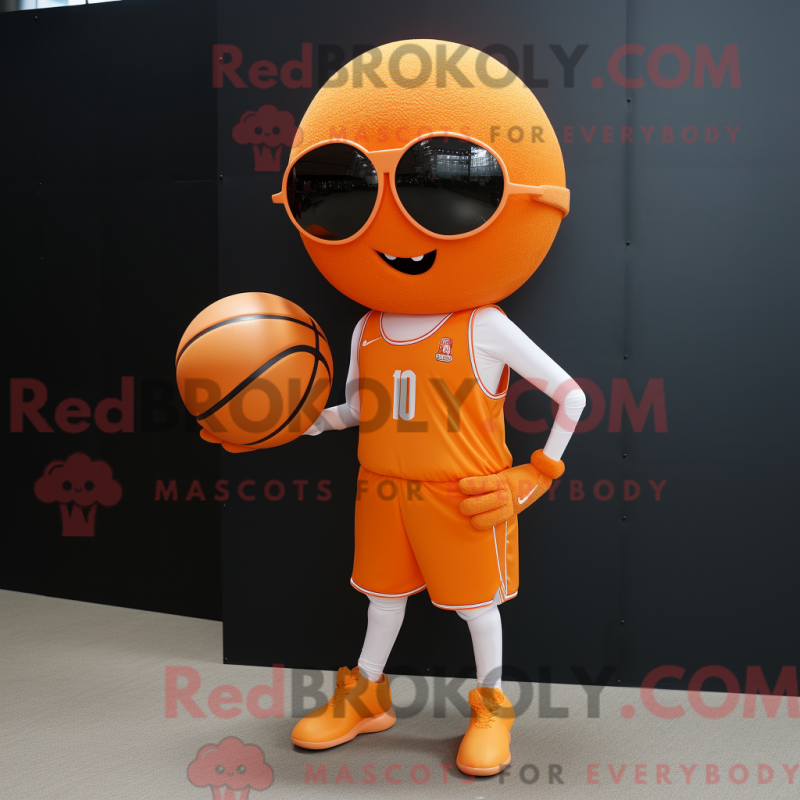 Mascot character of a Orange Basketball Ball dressed with a Jumpsuit and Sunglasses Mascot character of a Orange Basketball Ball dressed with a Jumpsuit and Sunglasses