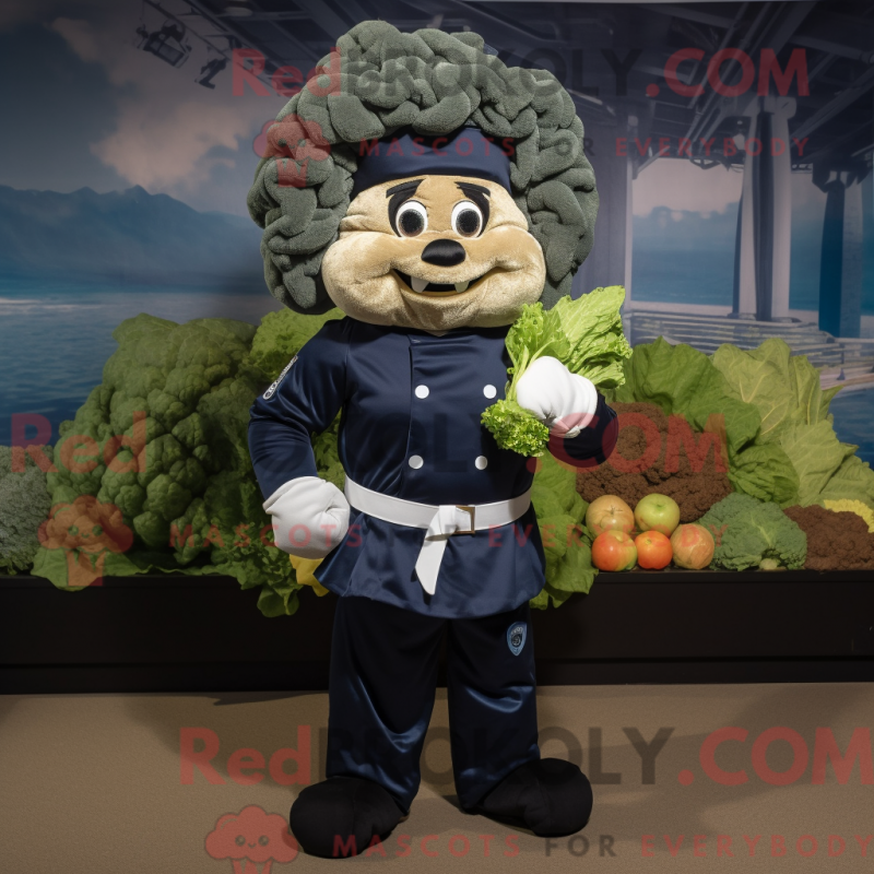 Mascot character of a Navy Cauliflower dressed with a Cargo Pants and Mittens Mascot character of a Navy Cauliflower dressed with a Cargo Pants and Mittens