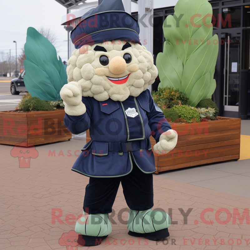 Mascot character of a Navy Cauliflower dressed with a Cargo Pants and Mittens Mascot character of a Navy Cauliflower dressed with a Cargo Pants and Mittens