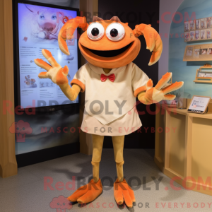 Mascot character of a Tan Crab dressed with a Shift Dress and Brooches