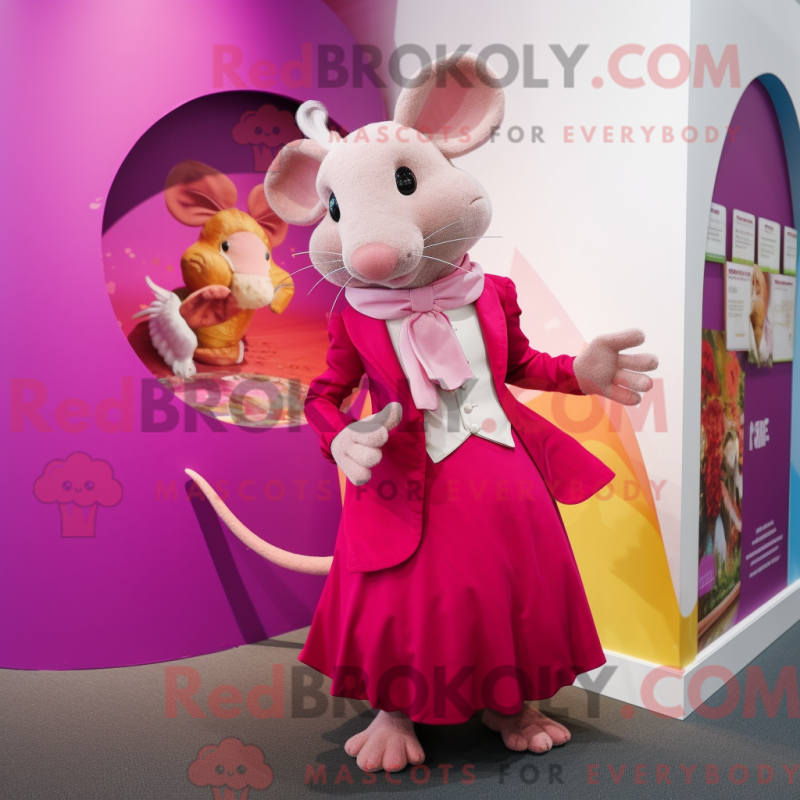 Mascot character of a Magenta Rat dressed with a Ball Gown and Pocket squares Mascot character of a Magenta Rat dressed with a Ball Gown and Pocket squares