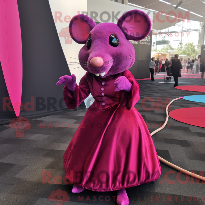 Mascot character of a Magenta Rat dressed with a Ball Gown and Pocket squares Mascot character of a Magenta Rat dressed with a Ball Gown and Pocket squares