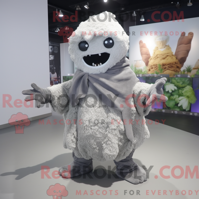 Mascot character of a Gray Cauliflower dressed with a Cover-up and Shawls Mascot character of a Gray Cauliflower dressed with a Cover-up and Shawls