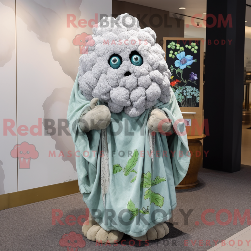 Mascot character of a Gray Cauliflower dressed with a Cover-up and Shawls Mascot character of a Gray Cauliflower dressed with a Cover-up and Shawls