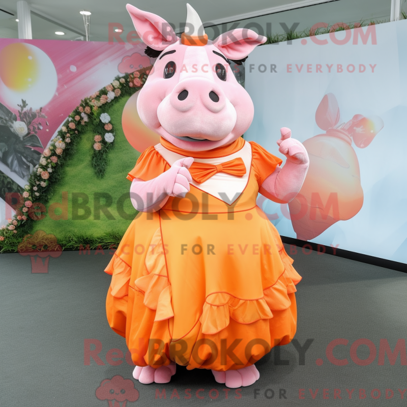Mascot character of a Peach Rhinoceros dressed with a Maxi Skirt and Foot pads Mascot character of a Peach Rhinoceros dressed with a Maxi Skirt and Foot pads