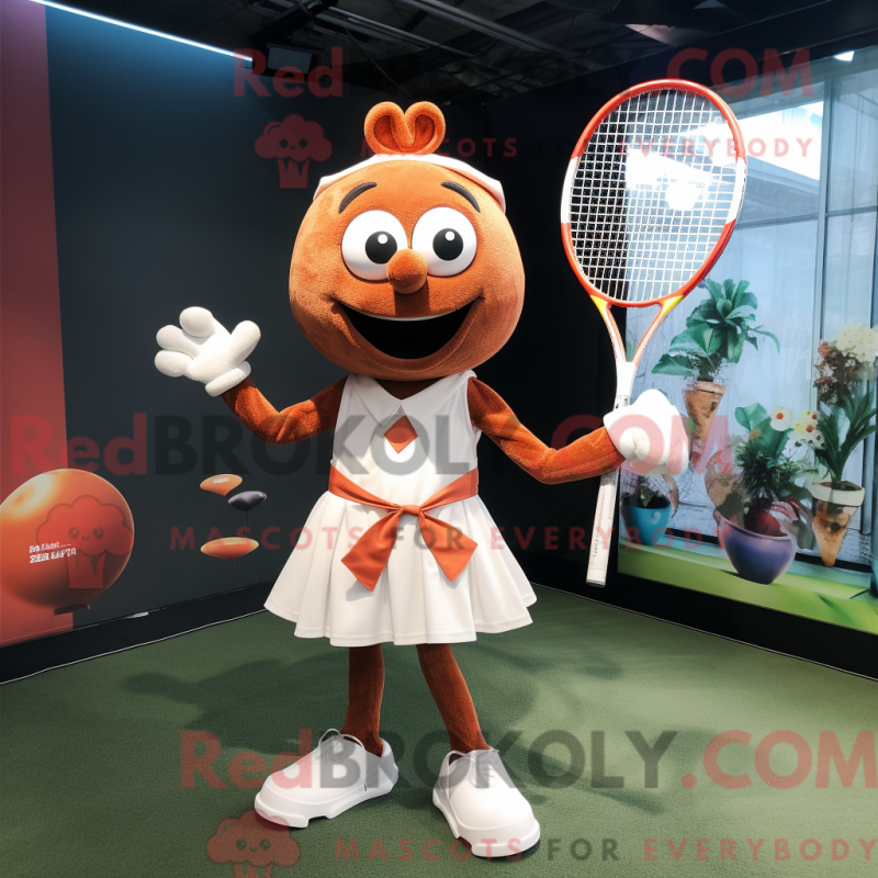 Mascot character of a Rust Tennis Racket dressed with a Playsuit and Bow ties Mascot character of a Rust Tennis Racket dressed with a Playsuit and Bow ties
