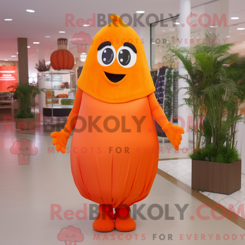 Mascot character of a Orange Orange dressed with a Sheath Dress and Wraps Mascot character of a Orange Orange dressed with a Sheath Dress and Wraps