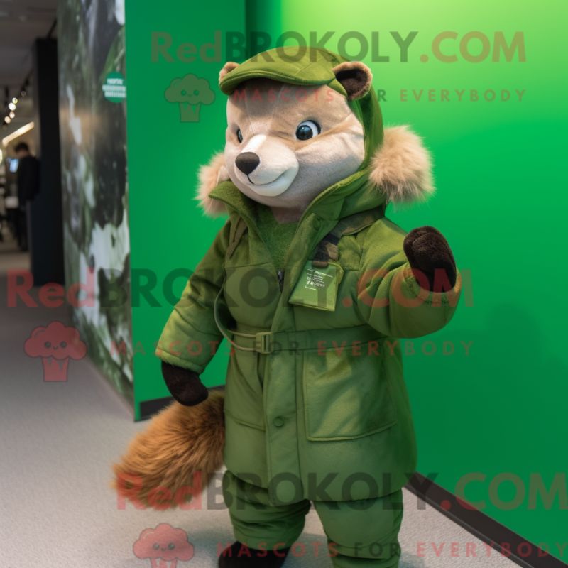 Mascot character of a Green Marten dressed with a Parka and Gloves Mascot character of a Green Marten dressed with a Parka and Gloves