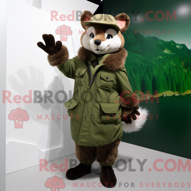 Mascot character of a Green Marten dressed with a Parka and Gloves Mascot character of a Green Marten dressed with a Parka and Gloves