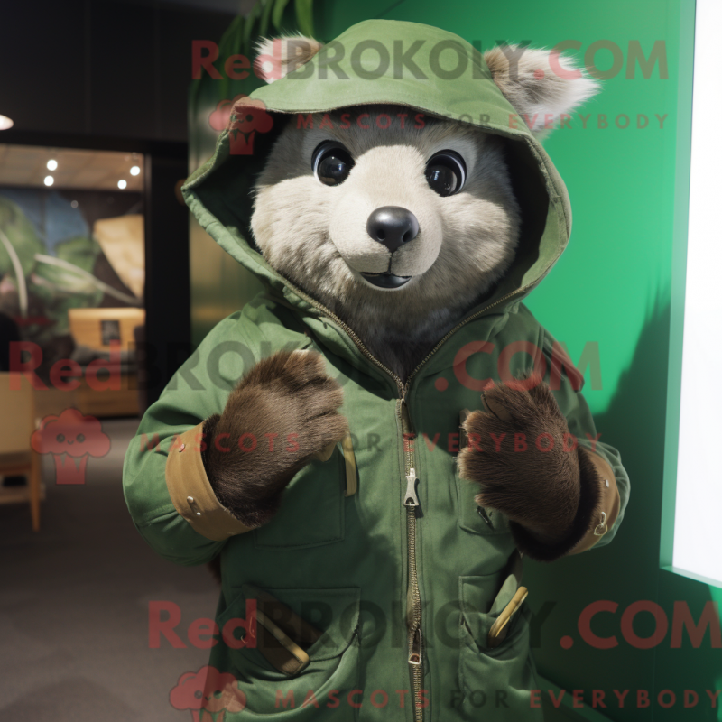 Mascot character of a Green Marten dressed with a Parka and Gloves Mascot character of a Green Marten dressed with a Parka and Gloves