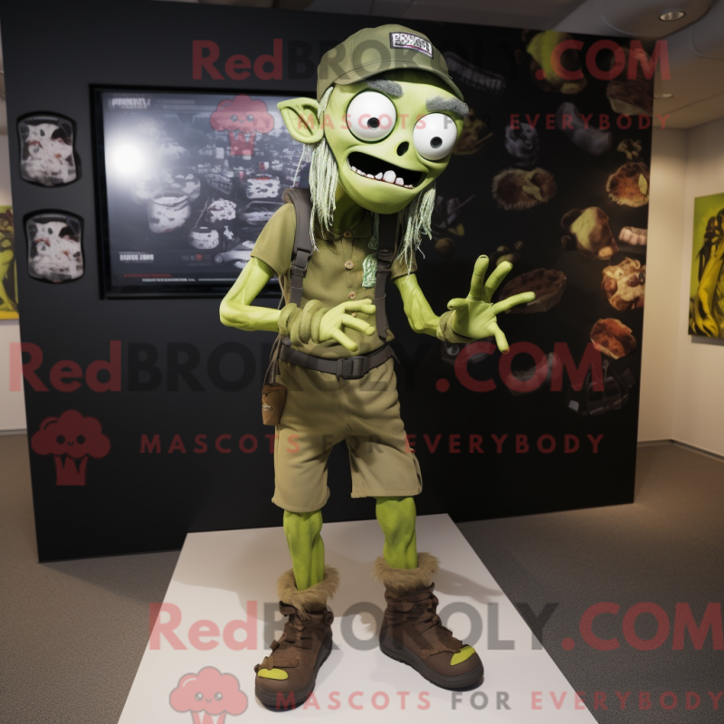 Mascot character of a Olive Zombie dressed with a Leggings and Rings Mascot character of a Olive Zombie dressed with a Leggings and Rings