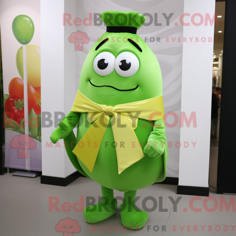Mascot character of a Lime Green Shakshuka dressed with a Coat and Bow ties Mascot character of a Lime Green Shakshuka dressed with a Coat and Bow ties