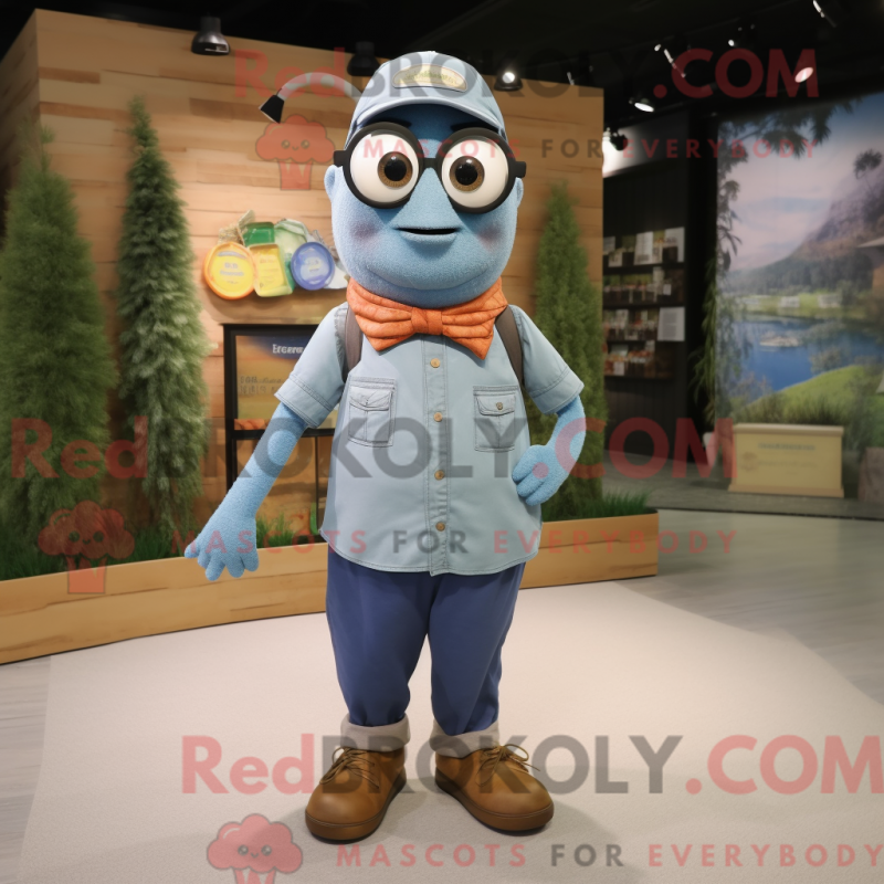 Mascot character of a Olive Salmon dressed with a Denim Shirt and Eyeglasses Mascot character of a Olive Salmon dressed with a Denim Shirt and Eyeglasses
