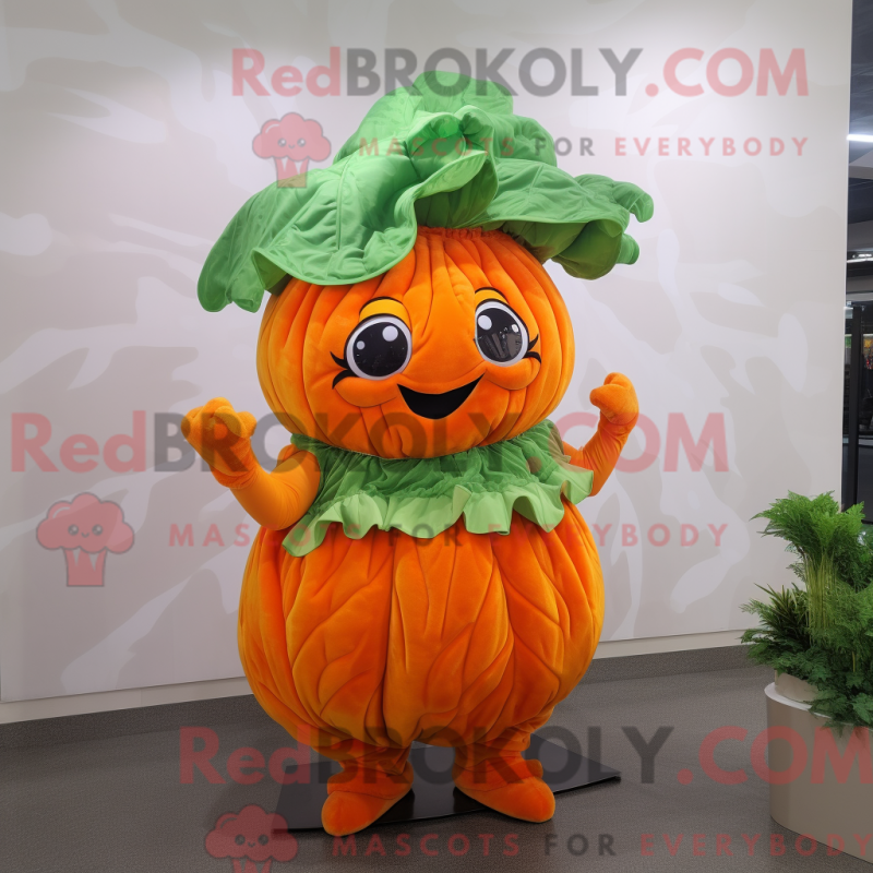 Mascot character of a Orange Cabbage dressed with a Mini Skirt and Mittens Mascot character of a Orange Cabbage dressed with a Mini Skirt and Mittens