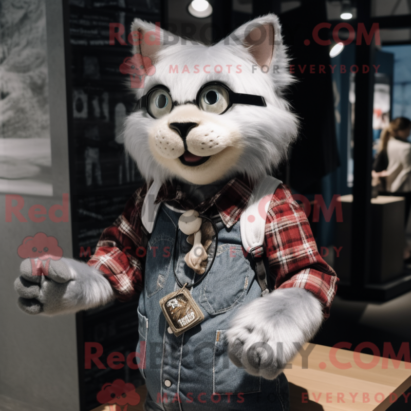 Mascot character of a Silver Cat dressed with a Flannel Shirt and Earrings Mascot character of a Silver Cat dressed with a Flannel Shirt and Earrings