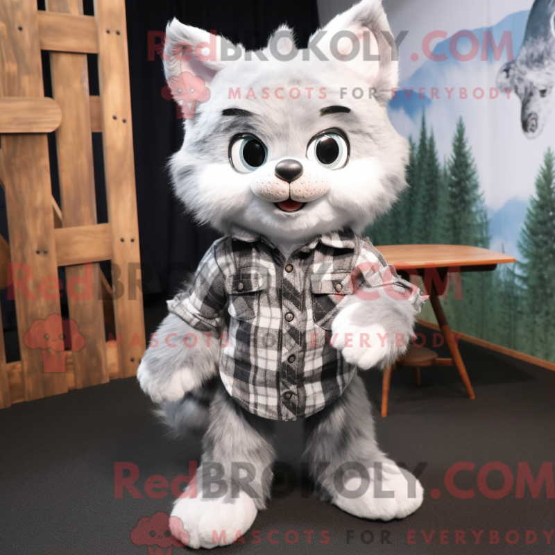 Mascot character of a Silver Cat dressed with a Flannel Shirt and Earrings Mascot character of a Silver Cat dressed with a Flannel Shirt and Earrings