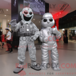 Mascot character of a Silver Para Commando dressed with a Evening Gown and Keychains