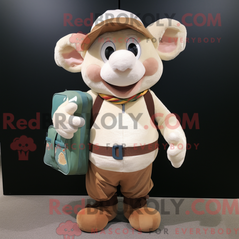 Mascot character of a Cream Moussaka dressed with a Corduroy Pants and Wallets Mascot character of a Cream Moussaka dressed with a Corduroy Pants and Wallets