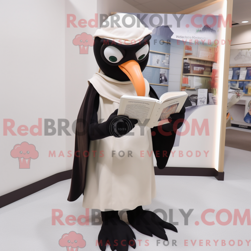 Mascot character of a Cream Crow dressed with a Long Sleeve Tee and Reading glasses Mascot character of a Cream Crow dressed with a Long Sleeve Tee and Reading glasses