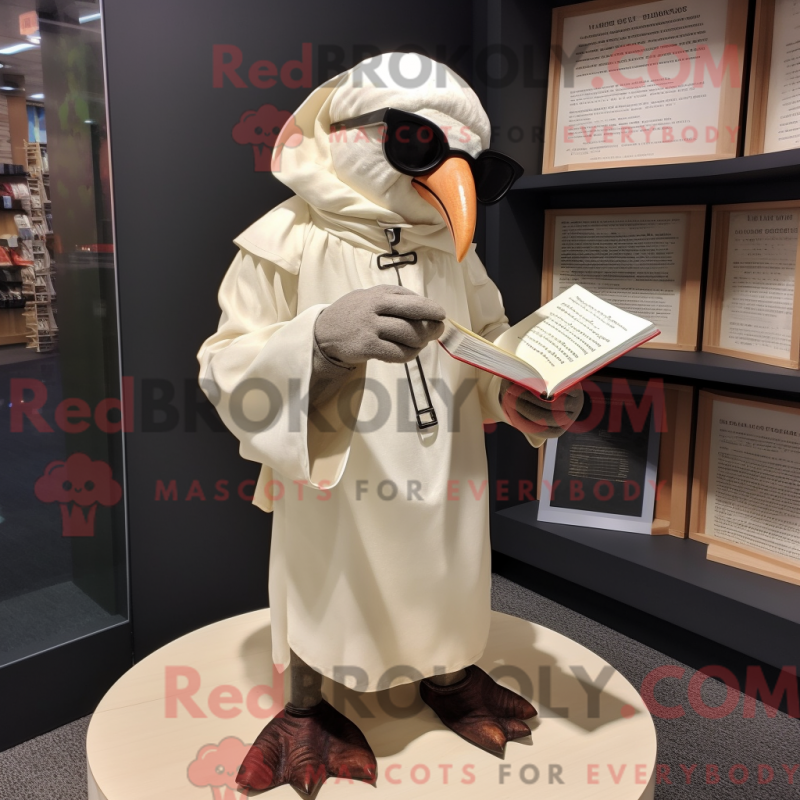 Mascot character of a Cream Crow dressed with a Long Sleeve Tee and Reading glasses Mascot character of a Cream Crow dressed with a Long Sleeve Tee and Reading glasses