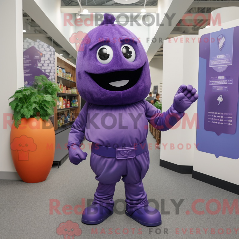 Mascot character of a Purple Grenade dressed with a Capri Pants and Cummerbunds Mascot character of a Purple Grenade dressed with a Capri Pants and Cummerbunds