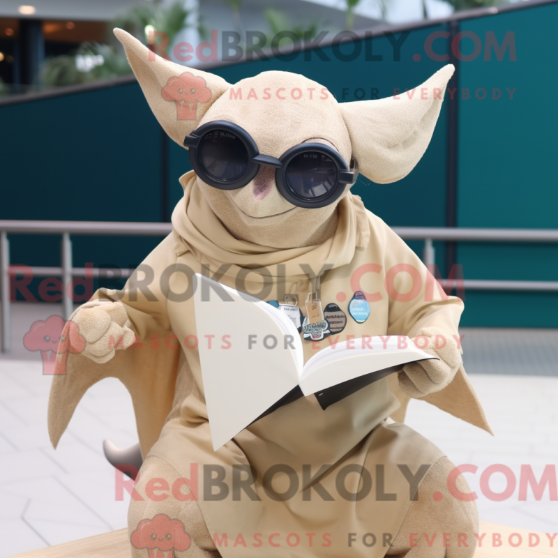 Mascot character of a Beige Manta Ray dressed with a Dungarees and Reading glasses Mascot character of a Beige Manta Ray dressed with a Dungarees and Reading glasses