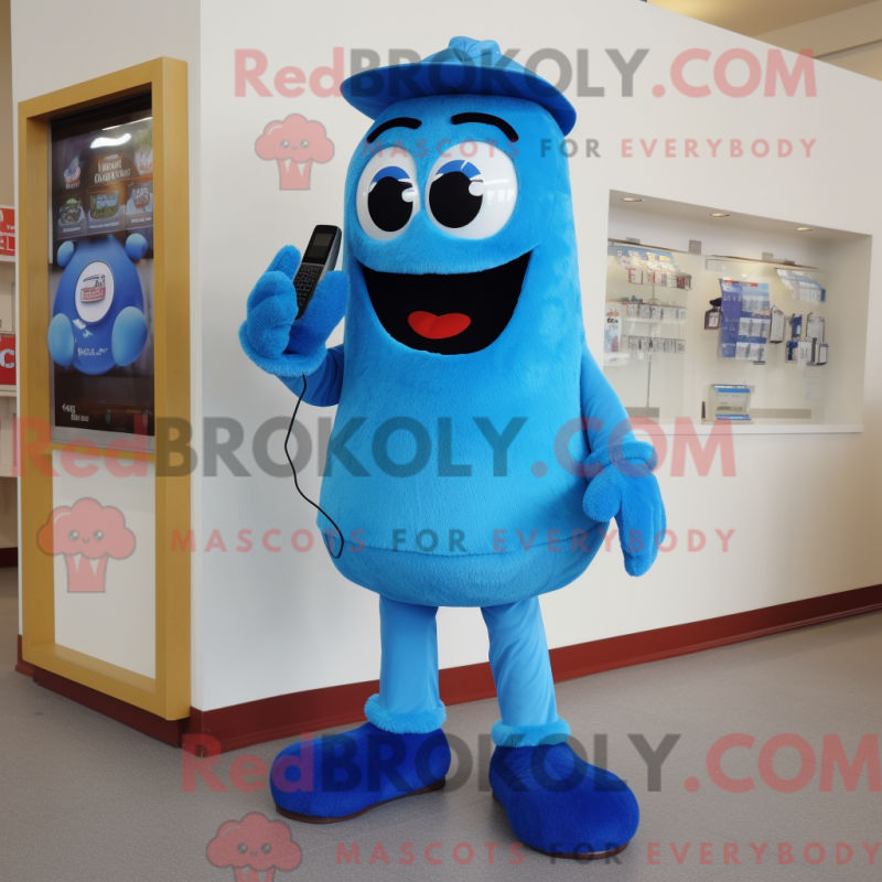 Mascot character of a Blue Phone dressed with a Shorts and Shoe clips Mascot character of a Blue Phone dressed with a Shorts and Shoe clips