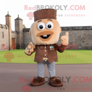 Mascot character of a Brown Irish Castle dressed with a Jeans and Tie pins