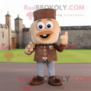 Mascot character of a Brown Irish Castle dressed with a Jeans and Tie pins