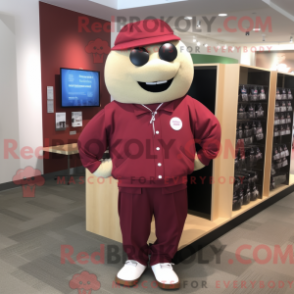 Mascot character of a Maroon Alliance dressed with a Cardigan and Cufflinks