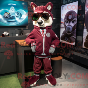 Mascot character of a Maroon Alliance dressed with a Cardigan and Cufflinks