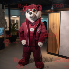 Mascot character of a Maroon Alliance dressed with a Cardigan and Cufflinks
