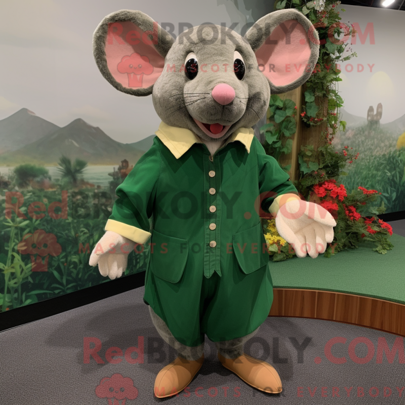 Mascot character of a Forest Green Mouse dressed with a Dress Shirt and Foot pads Mascot character of a Forest Green Mouse dressed with a Dress Shirt and Foot pads