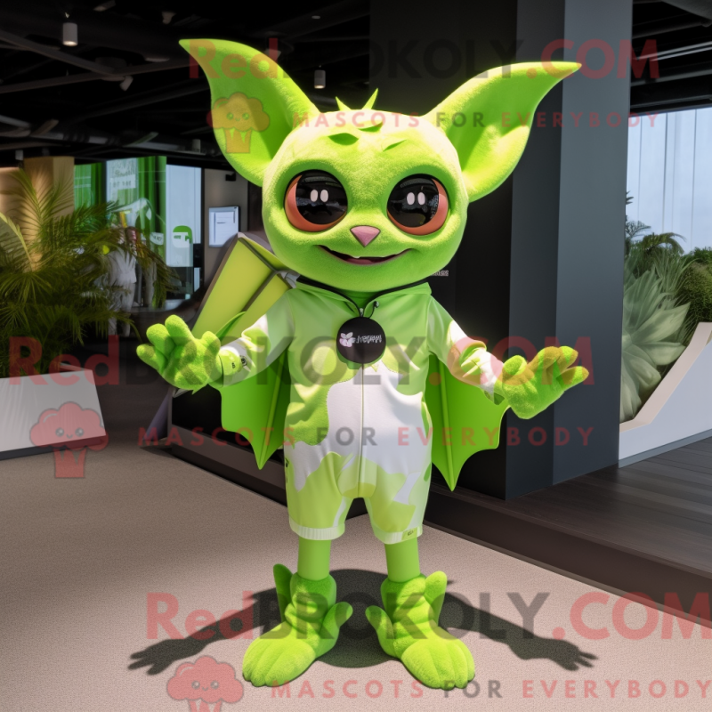 Mascot character of a Lime Green Fruit Bat dressed with a One-Piece Swimsuit and Smartwatches Mascot character of a Lime Green Fruit Bat dressed with a One-Piece Swimsuit and Smartwatches