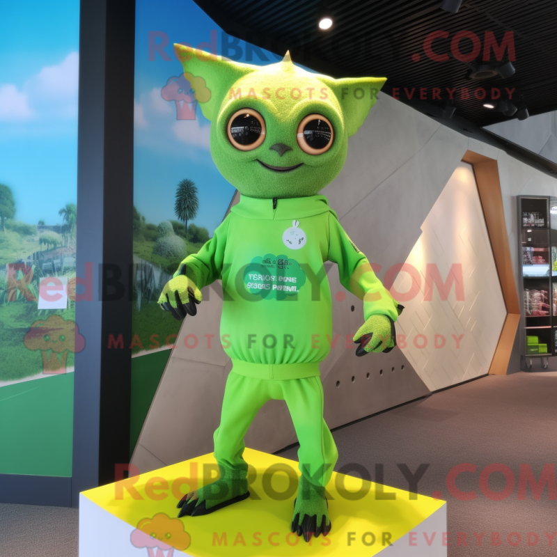 Mascot character of a Lime Green Fruit Bat dressed with a One-Piece Swimsuit and Smartwatches