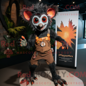 Mascot character of a Rust Aye-Aye dressed with a Jumpsuit and Wraps