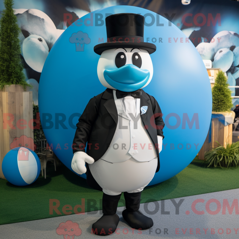 Mascot character of a Cyan Rugby Ball dressed with a Tuxedo and Caps Mascot character of a Cyan Rugby Ball dressed with a Tuxedo and Caps