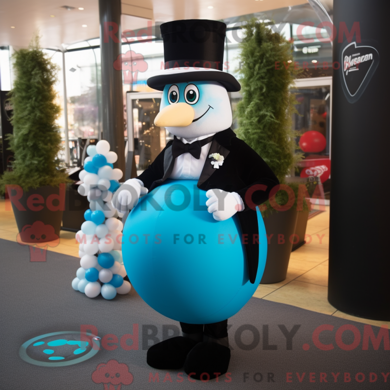 Mascot character of a Cyan Rugby Ball dressed with a Tuxedo and Caps Mascot character of a Cyan Rugby Ball dressed with a Tuxedo and Caps