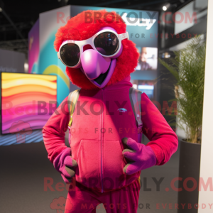 Mascot character of a Magenta Parrot dressed with a Joggers and Sunglasses