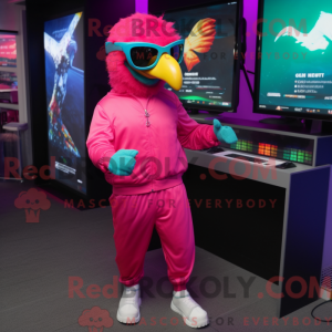Mascot character of a Magenta Parrot dressed with a Joggers and Sunglasses