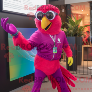 Mascot character of a Magenta Parrot dressed with a Joggers and Sunglasses