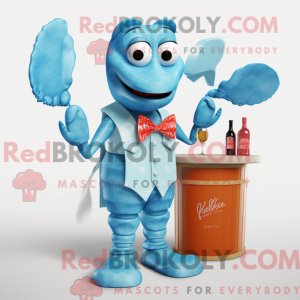Mascot character of a Sky Blue Lobster dressed with a Cocktail Dress and Bow ties
