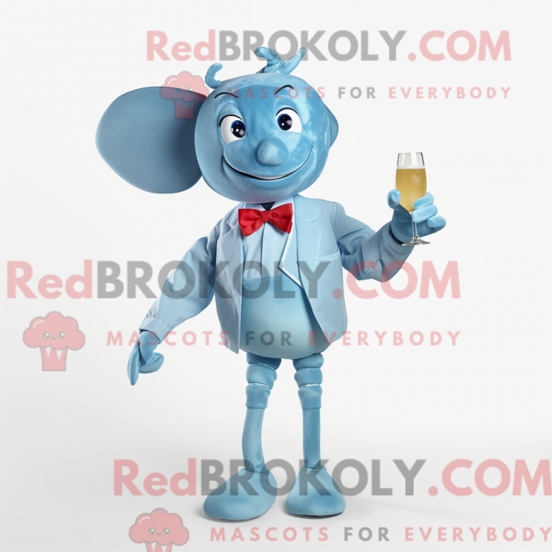 Mascot character of a Sky Blue Lobster dressed with a Cocktail Dress and Bow ties