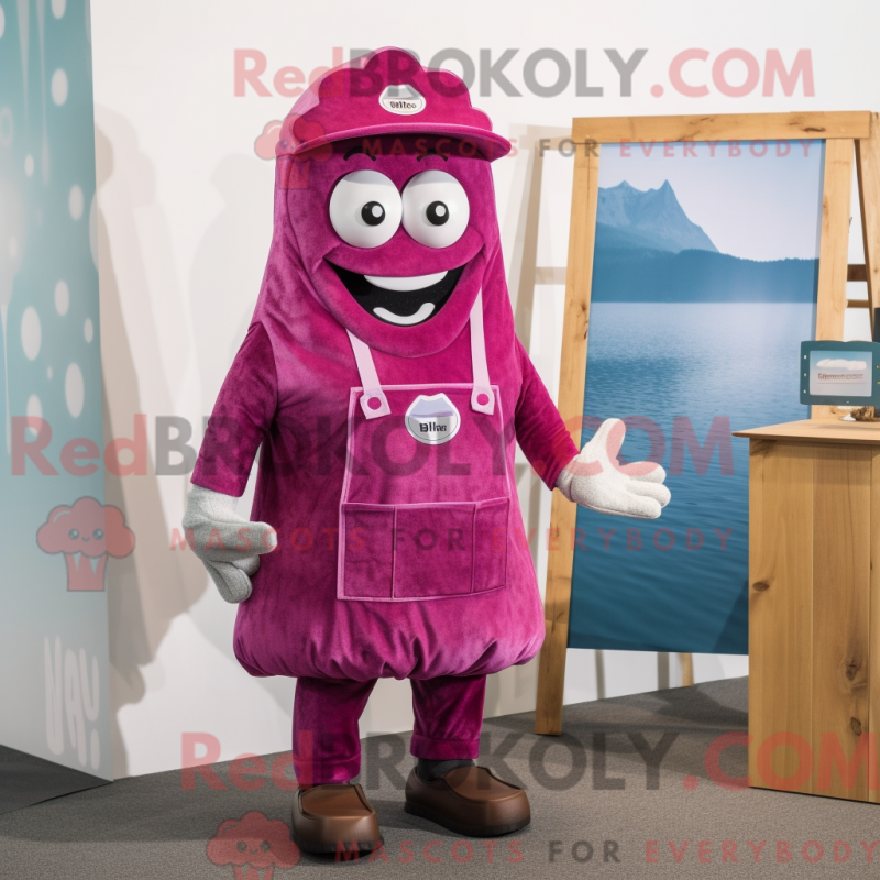 Mascot character of a Magenta Oyster dressed with a Dungarees and Ties Mascot character of a Magenta Oyster dressed with a Dungarees and Ties