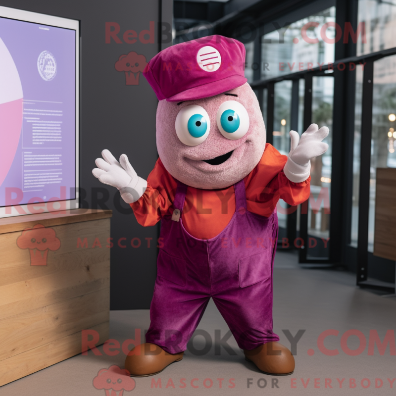 Mascot character of a Magenta Oyster dressed with a Dungarees and Ties Mascot character of a Magenta Oyster dressed with a Dungarees and Ties