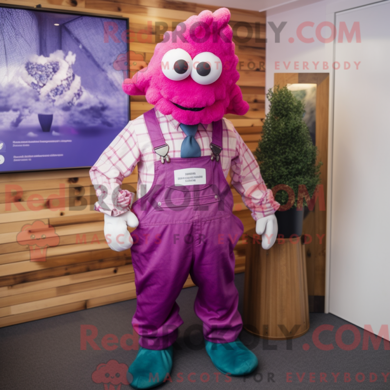 Mascot character of a Magenta Oyster dressed with a Dungarees and Ties Mascot character of a Magenta Oyster dressed with a Dungarees and Ties